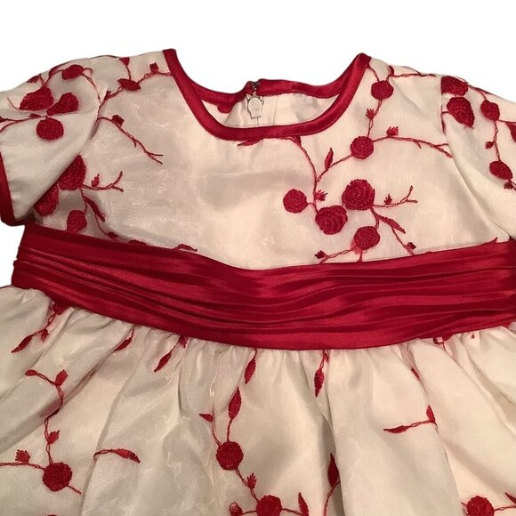 Bonnie Baby Dress White & Red Floral Embroidered Bow Back Size 3/6M - Picture 12 of 13